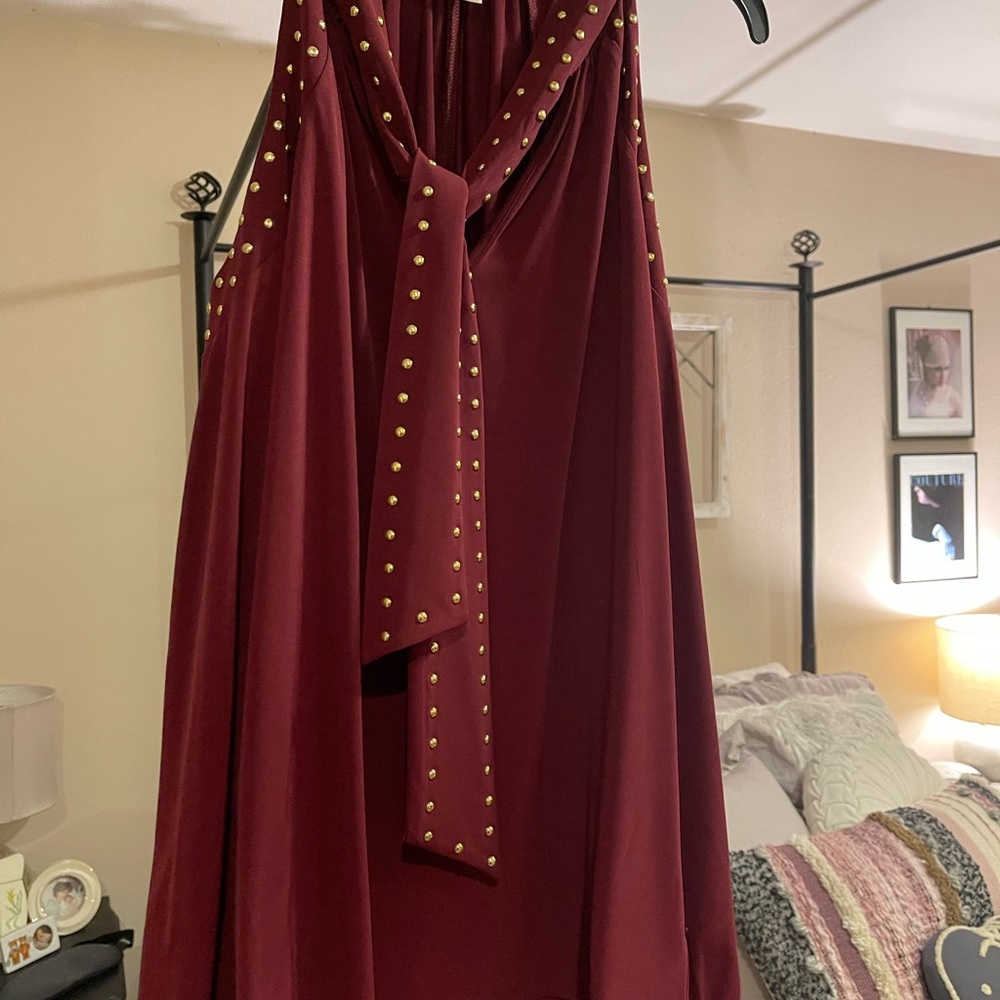 Michael Kors rich cranberry colored cold-shoulder top